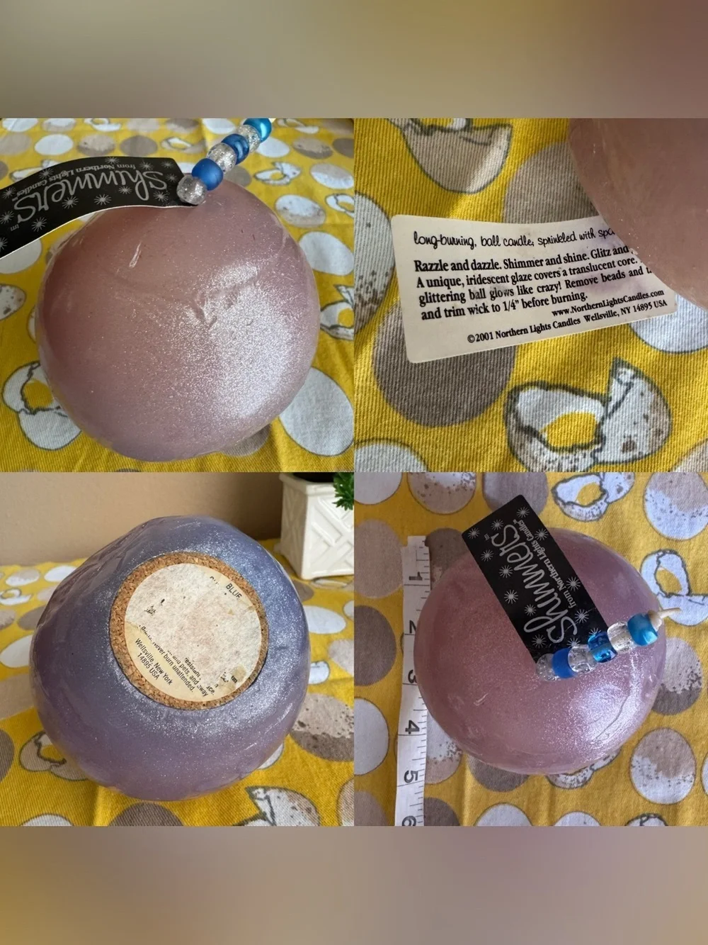 Northern Lights Candles Shimmers light purple glittery round candle